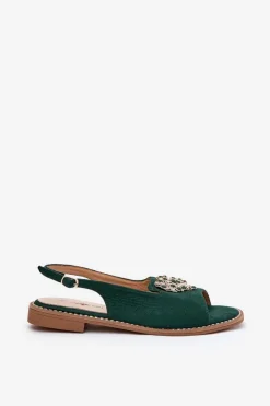 Damskie buty S.Barski Sandały Płaskie*Sandały Damskie Z Ozdobnym Sercem S.Barski KV27-018 Zielone Zielony