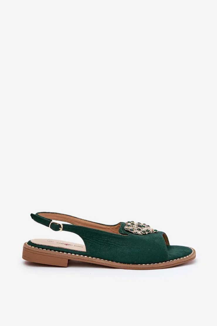 Damskie buty S.Barski Sandały Płaskie*Sandały Damskie Z Ozdobnym Sercem S.Barski KV27-018 Zielone Zielony