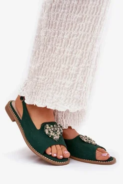 Damskie buty S.Barski Sandały Płaskie*Sandały Damskie Z Ozdobnym Sercem S.Barski KV27-018 Zielone Zielony