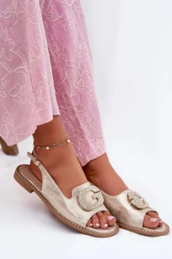 New Damskie buty S.Barski Sandały Damskie Z Ozdobnym Detalem S.Barski KV51-081 Złote Złoty