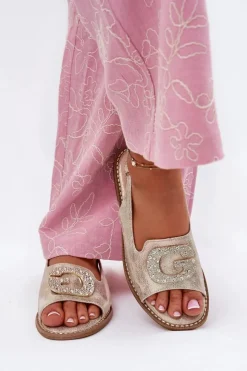 New Damskie buty S.Barski Sandały Damskie Z Ozdobnym Detalem S.Barski KV51-081 Złote Złoty