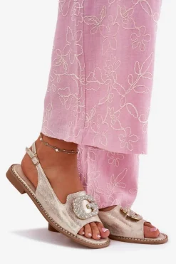 New Damskie buty S.Barski Sandały Damskie Z Ozdobnym Detalem S.Barski KV51-081 Złote Złoty