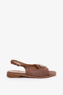 Damskie buty S.Barski Sandały Płaskie*Sandały Damskie Z Ozdobnym Sercem S.Barski KV27-018 Ciemnobeżowe Beżowy