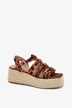 Boto Sandały Damskie Z Paskami I Plecionką Panterka Pardauss Brązowy