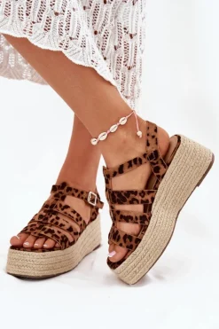 Boto Sandały Damskie Z Paskami I Plecionką Panterka Pardauss Brązowy