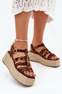 Boto Sandały Damskie Z Paskami I Plecionką Panterka Pardauss Brązowy