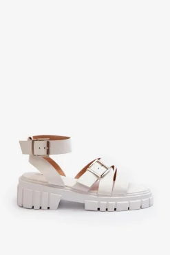 Damskie Boto Sandały Damskie Z Paskami Eko Skórzane Białe Eladira