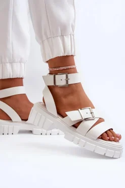 Damskie Boto Sandały Damskie Z Paskami Eko Skórzane Białe Eladira