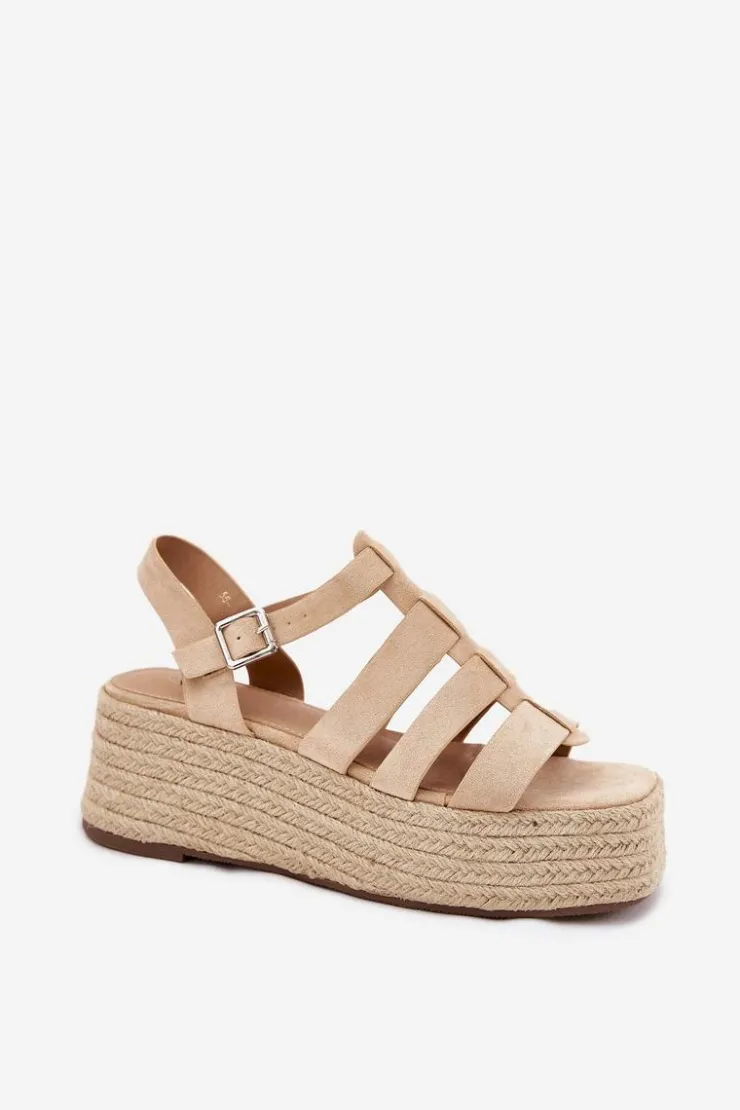 Damskie Boto Sandały Damskie Z Paskami I Plecionką Beżowe Pardauss