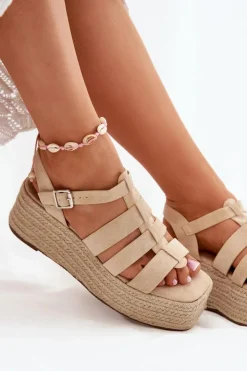 Damskie Boto Sandały Damskie Z Paskami I Plecionką Beżowe Pardauss