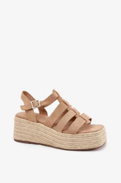 Discount Boto Sandały Damskie Z Paskami I Plecionką Khaki Pardauss