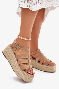 Discount Boto Sandały Damskie Z Paskami I Plecionką Khaki Pardauss