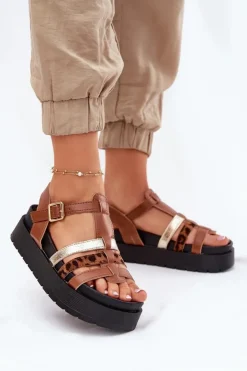 Discount Boto Sandały Damskie Z Paskami Na Platformie Camel Gallari