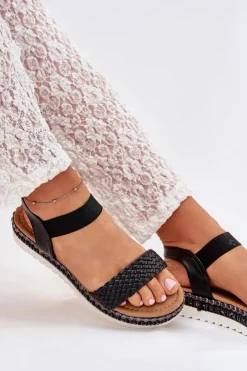 Boto Sandały Płaskie*Sandały Damskie Z Plecionką Na Zdobionej Platformie Czarne Velara Czarny