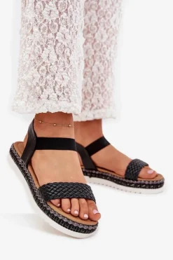 Boto Sandały Płaskie*Sandały Damskie Z Plecionką Na Zdobionej Platformie Czarne Velara Czarny