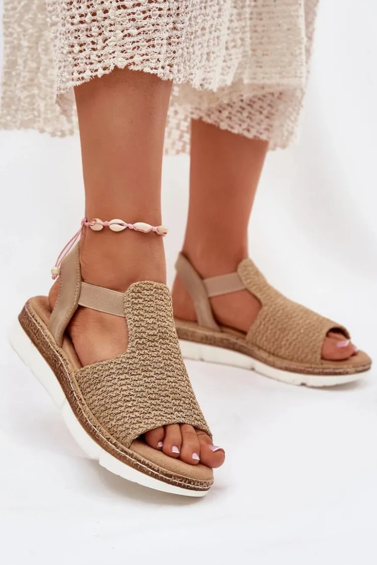 Clearance Evento Sandały Damskie Z Plecionką Beżowo-Złote Jelana