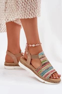 Evento Sandały Na Koturnie|Sandały Płaskie*Sandały Damskie Z Plecionką Multikolor Jelana Wielokolorowy