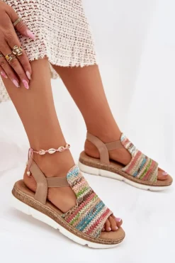 Evento Sandały Na Koturnie|Sandały Płaskie*Sandały Damskie Z Plecionką Multikolor Jelana Wielokolorowy