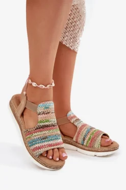 Evento Sandały Na Koturnie|Sandały Płaskie*Sandały Damskie Z Plecionką Multikolor Jelana Wielokolorowy