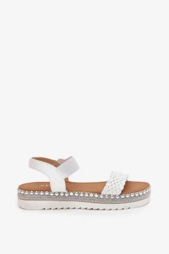 Boto Sandały Płaskie*Sandały Damskie Z Plecionką Na Zdobionej Platformie Białe Velara