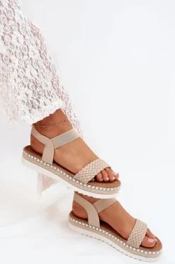 Damskie Boto Sandały Damskie Z Plecionką Na Zdobionej Platformie Beżowe Velara