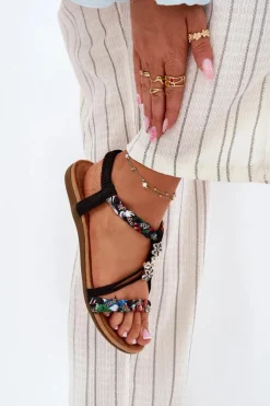 Damskie Evento Sandały Damskie Z Przypinkami I Plecionymi Paskami Czarne Nusoreth