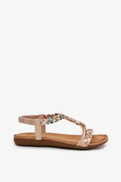 Evento Sandały Płaskie*Sandały Damskie Z Przypinkami I Plecionymi Paskami Beżowe Nusoreth