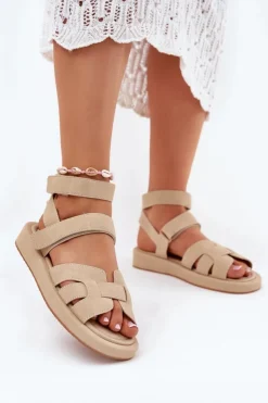 Discount Boto Sandały Damskie Z Rzepami Beżowe Uvissa Beżowy