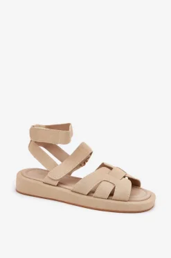 Discount Boto Sandały Damskie Z Rzepami Beżowe Uvissa Beżowy