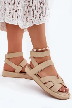 Discount Boto Sandały Damskie Z Rzepami Beżowe Uvissa Beżowy