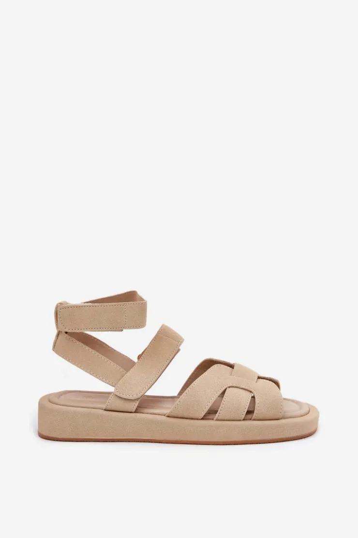 Discount Boto Sandały Damskie Z Rzepami Beżowe Uvissa Beżowy