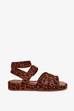 Boto Sandały Płaskie*Sandały Damskie Z Rzepami Panterka Uvissa Brązowy