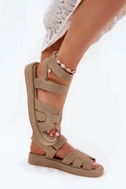Damskie Boto Sandały Damskie Z Rzepami Khaki Uvissa