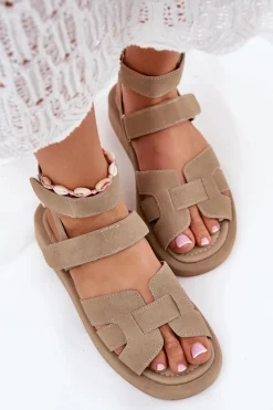 Damskie Boto Sandały Damskie Z Rzepami Khaki Uvissa