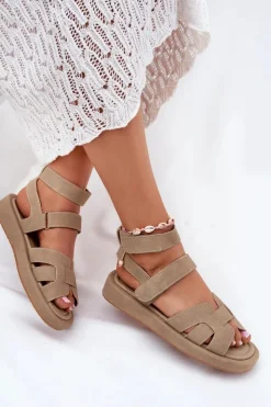 Damskie Boto Sandały Damskie Z Rzepami Khaki Uvissa