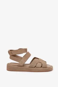 Damskie Boto Sandały Damskie Z Rzepami Khaki Uvissa