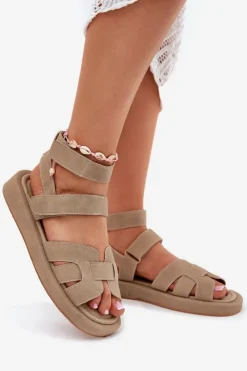 Damskie Boto Sandały Damskie Z Rzepami Khaki Uvissa