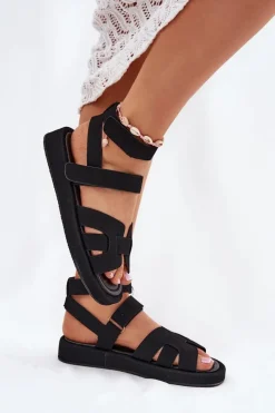 Online Boto Sandały Damskie Z Rzepami Czarne Uvissa Czarny