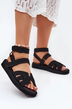 Online Boto Sandały Damskie Z Rzepami Czarne Uvissa Czarny