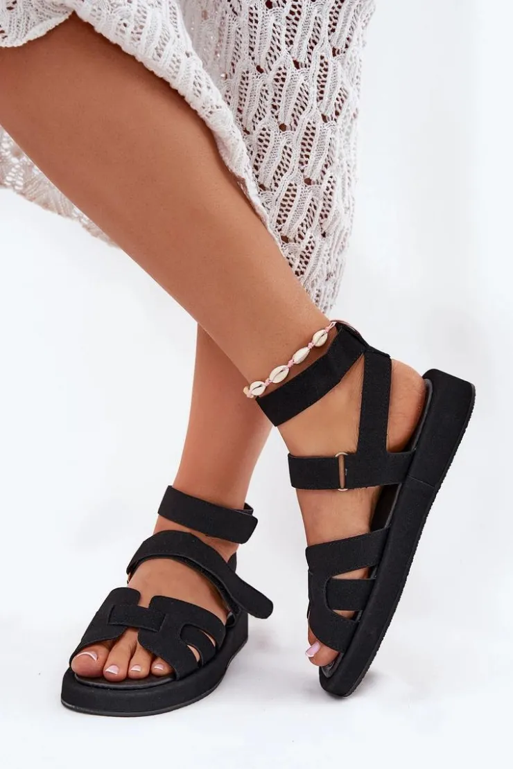 Online Boto Sandały Damskie Z Rzepami Czarne Uvissa Czarny