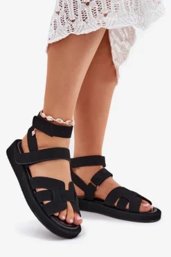 Online Boto Sandały Damskie Z Rzepami Czarne Uvissa Czarny