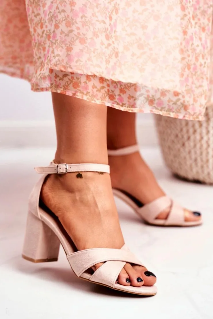 Boto Sandały Na Obcasie*Sandały Damskie Zamszowe Beżowe Lady Milion