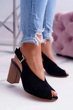 Boto Sandały Na Obcasie*Sandały Damskie Zamszowe Czarne Celian
