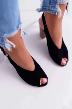 Boto Sandały Na Obcasie*Sandały Damskie Zamszowe Czarne Celian