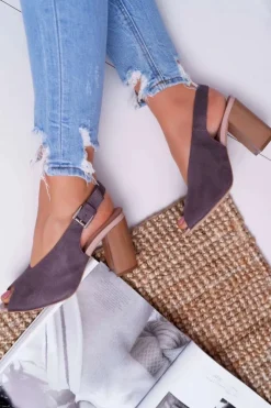 Boto Sandały Na Obcasie*Sandały Damskie Zamszowe Ciemnoszare Celian