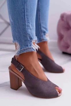 Boto Sandały Na Obcasie*Sandały Damskie Zamszowe Ciemnoszare Celian