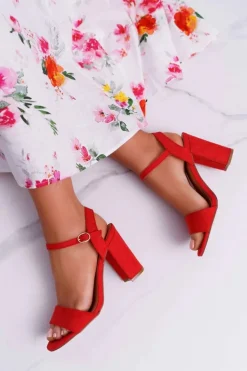 Boto Sandały Na Obcasie*Sandały Damskie Zamszowe Czerwone Baloo