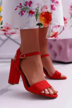 Boto Sandały Na Obcasie*Sandały Damskie Zamszowe Czerwone Baloo