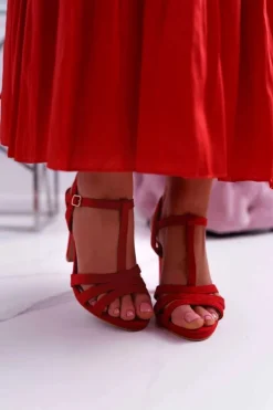 Damskie Boto Sandały Damskie Zamszowe Czerwone Silela