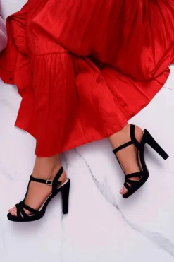 Boto Sandały Na Obcasie*Sandały Damskie Zamszowe Czarne Silela